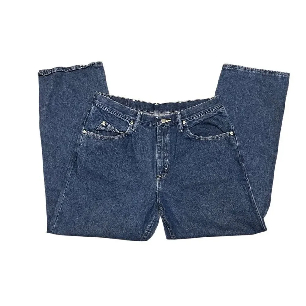 Wrangler Blue Relaxed Fit Jeans Size 35 X 30 Dark Wash Denim 5 Pockets